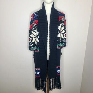 Ralph Lauren Sport Women's Fair Isle Open Cardigan‎ Shawl Wrap Fringe No Belt XL